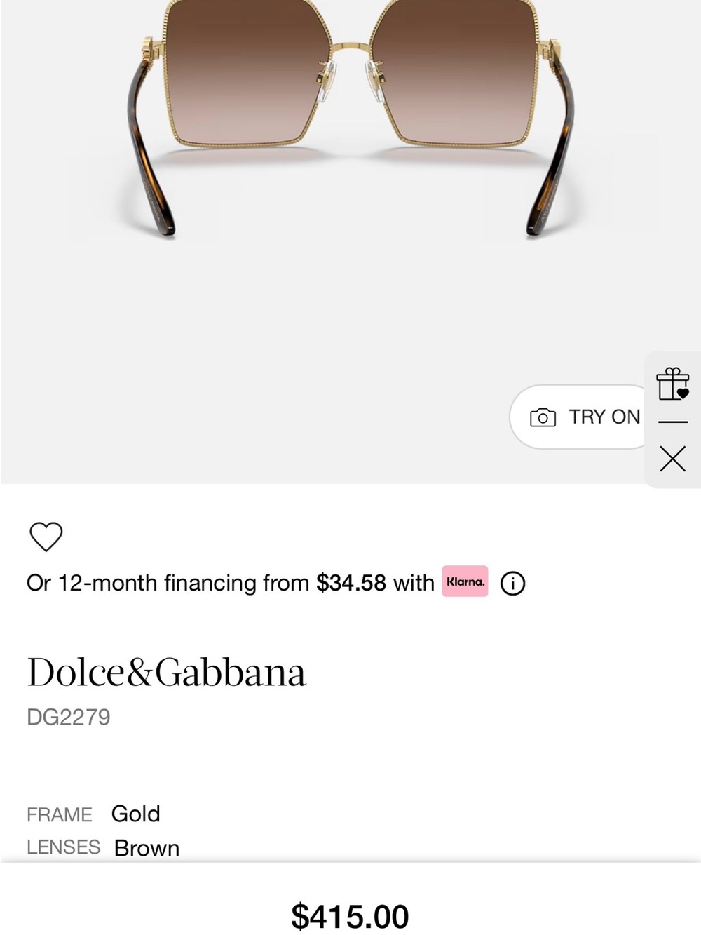 Dolce & Gabbana Gold Frame Brown Gradient Women's Sunglasses - Picture 3 of 4